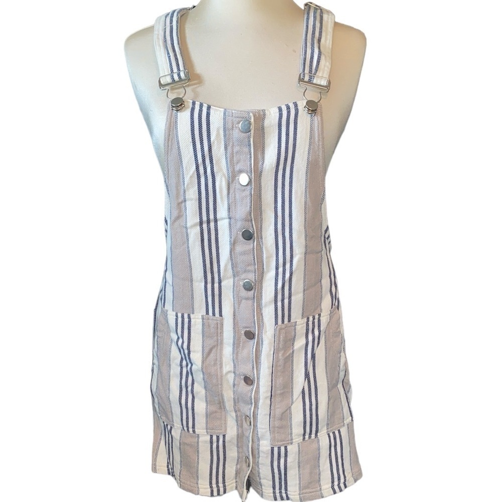 Harper Heritage overalls dress button down front stripes adj straps Sz Large NWT